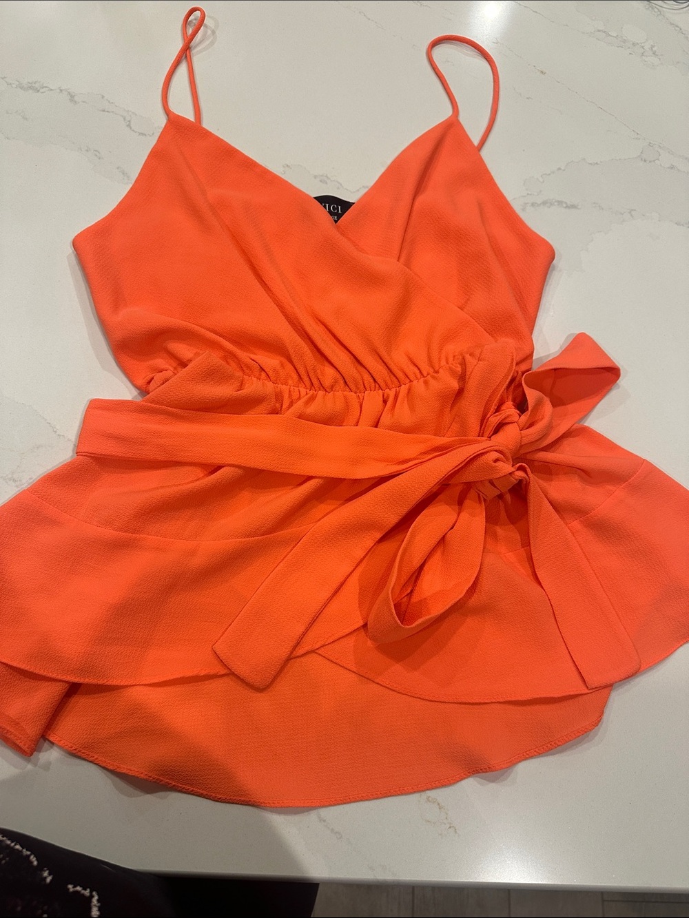 VICI bright orange coral dressy belted tank size large
